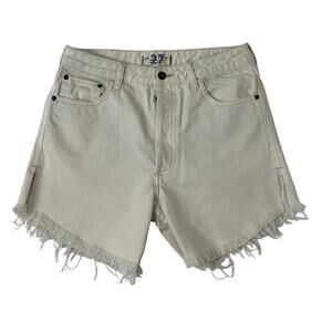 Free People High Rise 4" White Denim Shorts W Slits On Sides